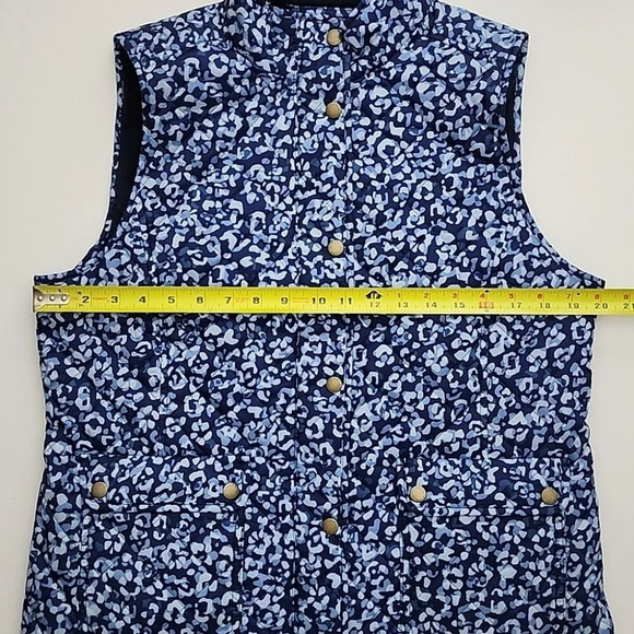 Talbots Quilted Blue Abstract Leopard Diamond Print Vest Size Large Petites - Picture 14 of 16